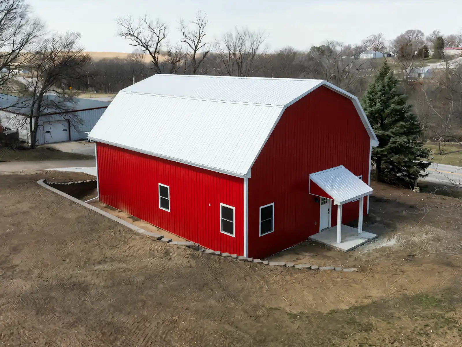 After: finished red pole building